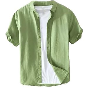 Heren zomer mode shirt heren eenvoudige casual korte mouw effen blouses heren basic ademend dun shirt, Leger En8, XL