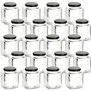 gouveo 6er set vierkante voorraadglazen (0,25 l) met houten deksel transparant borosilicaatglas voor kruiden snacks keukenorganisatie (BGE250B