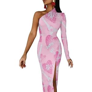 Roze Parijs Eiffeltoren Dames Halve Mouw Jurk Avondfeest Lange Jurken Cocktail Split Bodycon Jurk M