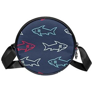 Rood Blauw Getrokken Haaien Marine Achtergrond Crossbody Tas Messenger Bag Purse voor Vrouwen, Meerkleurig, 6.7x6.7x2.3 in, Sling Rugzakken