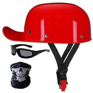 Motorcycle Half Helm,Baseball Cap Retro Open-Face Helm Voor Mannen Vrouwen met Riding Glasses Riding Vizier ECE Certified Half Shell Jet Motorbike Helm57-62cm