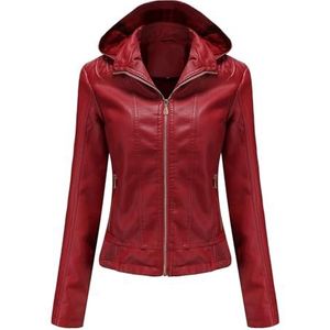 DLLDLGG Motorjack met Afneembare Capuchon voor Dames Motorjack Van Imitatieleer Moto Bikerjas Zwart