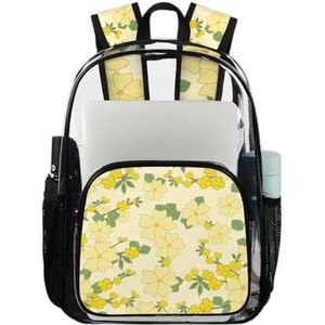 GeMeFv Doorzichtige lenterugzak met bloemen, stevige transparante rugzak met laptopvak voor vrouwen, mannen, werk, reizen (gele bloem), Lente Bloemen, 17.7 H x 11.2 L x 6.2 W inches