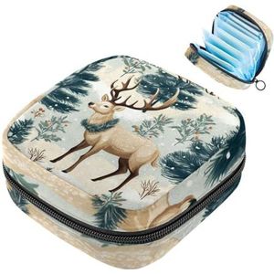 MUOOUM Opbergtas voor maandverband, kerstbos eland menstruatiecup zakje, draagbaar maandverband opbergzakken vrouwelijke menstruatie eerste menstruatie tas voor tienermeisjes vrouwen dames