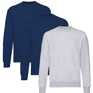 Fruit of the Loom Sweatshirt voor heren (verpakking van 3 stuks), 2 x marineblauw + 1 x grijs + 1 Hl aankoop notitieblok, L