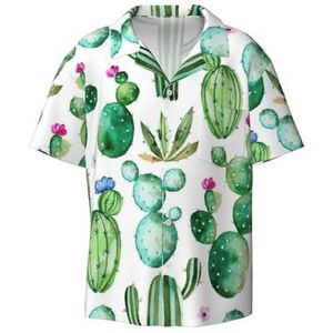 OdDdot Cactus Bloemenprint Heren Overhemden Atletische Slim Fit Korte Mouw Casual Business Button Down Shirt, Zwart, 4XL