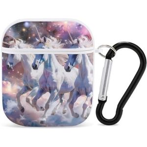 Eenhoorn in Galaxy Leuke Case voor AirPods 2&1 Schokbestendige Beschermende Hoofdtelefoon Gevallen Cover Met Sleutelhanger voor Mannen Vrouwen
