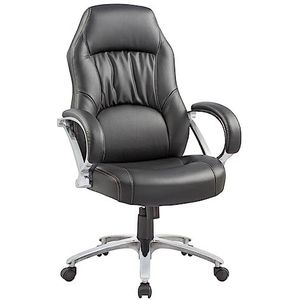 Sigma Executive stoel EC 902, aluminium, zwart, met leer beklede zitting en rugleuning, vaste armleuningen, gesynchroniseerd kantelmechanisme, 150 kg draagkracht