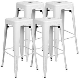 Barkrukken Ergonomische barkrukset van 4, 30 inch hoge metalen barkrukken, binnen buiten moderne stapelbare industriële stoelen Keuken (Color : White-)