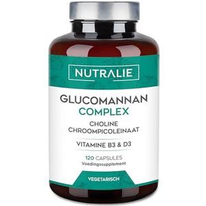 Glucomannan Konjac 3000mg - Draagt bij Gewichtsverlies met Energiebeperkt - Choline Bitartraat + Chroompicolinaat + Vitamines B3 en D3-120 Vegan Capsules Glucomannan Complex Nutralie