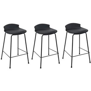 Barkrukken PU Lederen Krukstoelen Set Van 3 Barkrukken Metalen Hoge Krukken, Barstoel Met Lage Rugleuning Tegenkrukken Barkruk(Black,Sitting Height 70cm)