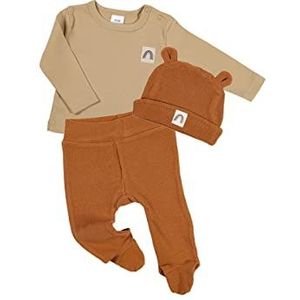 Clinotest 3-delige babykledingset voor meisjes en jongens, muts/shirt/broek, in verschillende kleuren, beige, 50/56 cm