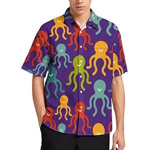 Kleurrijke Octopus Patroon Mannen Korte Mouw T-Shirt Causale Button Down Zomer Strand Top Met Zak