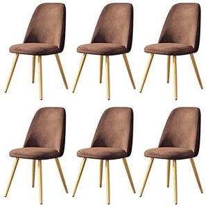 GEIRONV Flanel eetkamer stoel set van 6, met metalen benen moderne woonkamer stoelen thuis lounge keuken teller stoelen Eetstoelen (Color : Brown)