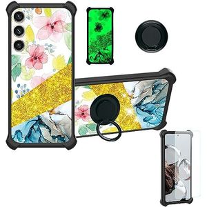 Beschermhoes voor Samsung Galaxy S23+Plus 5G, compatibel met Samsung Galaxy S23+Plus 5G, beschermhoes [met gehard 9H schermbeschermer] Case PC siliconen ringhouder IMDH-WSS