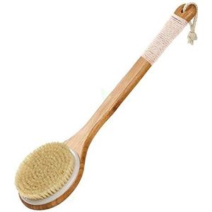 VIGAN Premium natuurlijke haren houten bad douche lichaam rug droge huid borstel spa scrubber (douche borstel met anti-slip handvat)