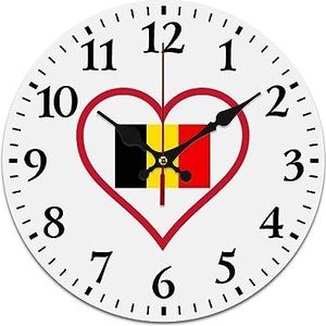 I Love Belgium Rode Hart Wandklok, Stil, niet-tikkend, werkt op batterijen, gemakkelijk te lezen klok voor thuiskantoor, woonkamerdecoratie