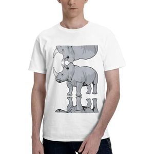 Katoenen T-shirt met dierenneushoornprint, casual en comfortabel, korte mouwen, geschikt voor fitness en dagelijks gebruik, Wit, S