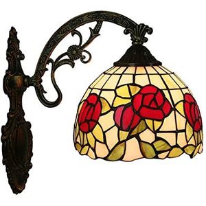 8-Inch Mini Tiffany Wandlamp, Rode Bloem Stijl Gebrandschilderd Glas Wandlamp, Handgemaakte Wandlamp Voor Slaapkamer, Trap, Bar, Gang En Woonkamer