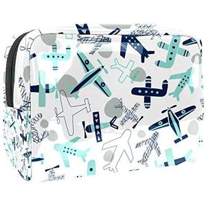 Make-uptas PVC toilettas met ritssluiting waterdichte cosmetische tas met retro cartoon vliegtuig patroon voor dames en meisjes