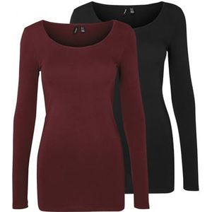 VERO MODA Damesshirt met lange mouwen, verpakking van 2 stuks, rood/zwart (1 x poort Royale/1 x zwart), XL