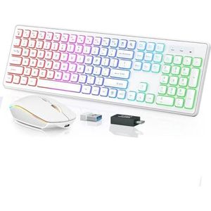 QPSJXN Oplaadbaar draadloos toetsenbord en muis en muis set met 2,4 g connectiviteit en verlicht type C-design voor computer en laptop (wit)