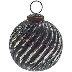 Clayre & Eef Kerstbal Ø 7 cm Zwart Zilverkleurig Glas Kerstdecoratie