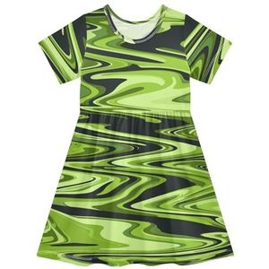 LI ZHI XIN Meisjes Jurk Kinderen Zomer Korte Mouw Ronde Hals Casual Jurken voor Leeftijd 2-8 Artistieke Graffiti Patronen Zwart Groen, Meerkleurig, 2 jaar