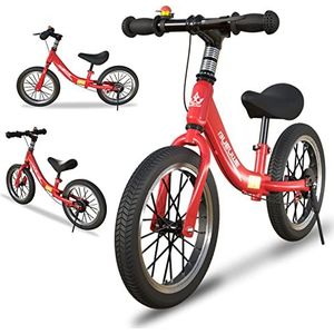 GASLIKE Loopfiets voor kinderen van 2, 3, 4, 5, 6 jaar, 14 inch (35,5 cm), met rem, verstelbare zitting, trainingsfiets zonder pedalen, voor beginners, jongens en meisjes, stabiel en veilig