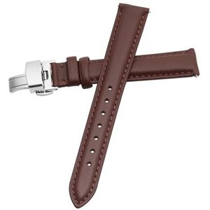 YingYou Horlogeband Dames Echt Leer Vlindersluiting Eenvoudig Geen Graan Horlogearmband Wit 12 13 14 15 16 17 Mm (Color : Brown-Silver-B1, Size : 20mm)