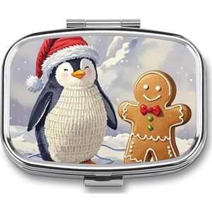 Pillendoos pillenhouder 2 compartimenten metalen pillenorganisator sneeuw berg vrienden schattige draagbare pillenhouder grote capaciteit pillenhouder voor pillen vitaminen geneeskunde