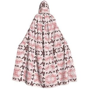 Bxzpzplj Vlinder roze mantel met capuchon voor mannen en vrouwen, volledige lengte Halloween maskerade cape kostuum, 185 cm