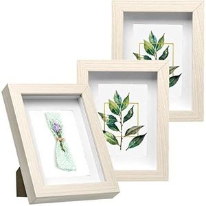 EUGAD Set van 3 3D-fotolijsten om te vullen, objectlijst 30 x 40 cm, diepe lijst voor objecten tot 1,5 cm, collage houten lijst met papier-passepartout, eiken