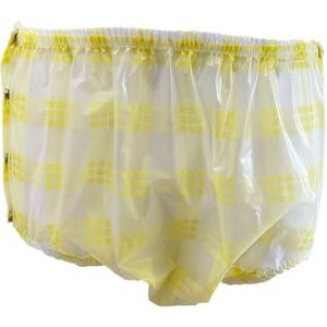 Haian Klassieke uniseks incontinentie snap-on plastic (TPU) bedrukte waterdichte broek voor volwassenen (L, geel geruit)