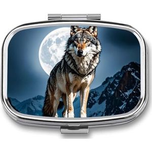 Timberwolves pillendoos, 2 compartimenten medicijnpillenetui, draagbare pillenorganizer voor zak of portemonnee, decoratieve metalen medicijn-vitamineorganizer