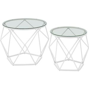 VASAGLE Ronde salontafel, set van 2, bijzettafel, bijzettafel, moderne stijl, afneembaar blad, stalen frame, voor woonkamer, transparant en wolkenwit LGT040W01