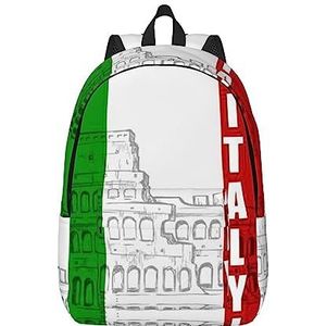 NOKOER Roman Colosseum Italiaanse vlag bedrukte canvas rugzak,Laptop rugzak,Lichtgewicht reisrugzak voor mannen en vrouwen, Zwart, Medium, Rugzak Rugzakken