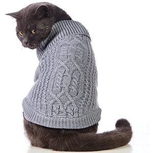 Jnancun Kattentrui Coltrui Gebreide Mouwloze Kattenkleding Warm Winter Kitten Kleding Outfits voor Katten of Kleine Honden in het Koude Seizoen (Klein, Grijs)