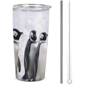 AQRJLPM Dieren en sneeuwveld autobeker roestvrij stalen beker met rietje en deksels lekvrij geïsoleerde roestvrijstalen reiskoffiemok pobtable voor koude warme dranken kamperen