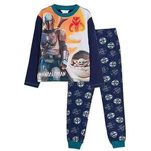 Star Wars Jongens Mandalorian Pyjama Kids Baby Yoda Het Kind Volledige Lengte Pjs Set Nachtkleding Tee + Lounge Broek, marineblauw, 11-12 jaar