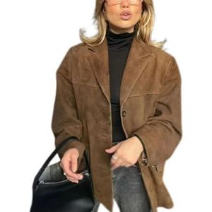 Dames bruin suède jasje Faux Suède blazerjas Vintage esthetiek Oversized bovenkleding(Brown,XL)