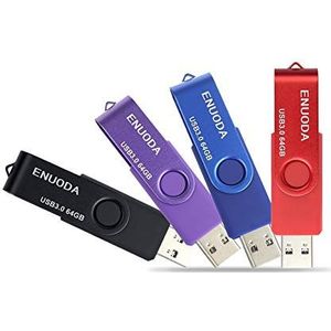 ENUODA USB Stick 64GB 4 Stuks USB 3.0 Memory Stick Hoge Snelheid Thumb Drives (4 Gemengde Kleuren: Zwart Purper Blauw Rood)