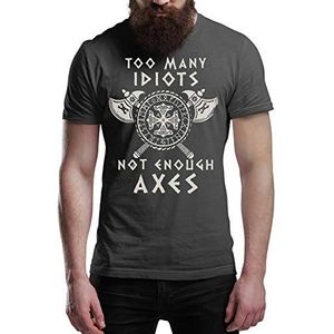 Too Many Idiots Not Enough Axes Vikings T-shirt Valhalla Tee Shirt Noorse Mythologie Viking Shirt Unisex Warrior, Grijs, L