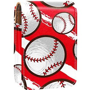 Gepersonaliseerde Lipstick Case Draagbare Make-up Tas Cosmetische Pouch Lippenstift Houder Make-up Organizer Baseball Sport Rood, Meerkleurig, 9.5x2x7 cm/3.7x0.8x2.7 in