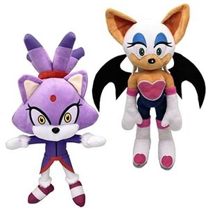 FoRSooK Sonic Blaze Cat pluche, Sonic Rouge Bat pluche, Rouge The Bat Sonic Plushies voor fans en kinderverjaardag Halloween (2 stuks)
