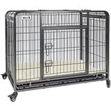 MaxxPet Honden Bench, Opvouwbare Metalen Hondenkooi met Wielen, Verwijderbare lade, Transportkrat op Wielen, 125 x 76 x 81 cm