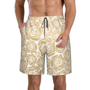 Geel Bloesem en Oranje Fruit Print Heren Zwemplank Shorts Zwembroek Trunks Badmode Sneldrogende Surfen Strand Essentiële Zomer, Veel gouden bloemen, L