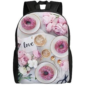 OUSIKA Roze Donuts Rozen Rugzak Casual Reizen Dagrugzakken Lichtgewicht Laptop Tassen Camping Tas Voor Vrouwen Mannen, Zwart, One Size, Reizen Rugzakken