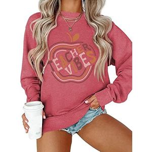 MLZHAN Leraar Vibes Sweatshirt voor Vrouw Grappige Apple Grafische Leraren Dag Gift Harajuku Esthetische Sweatshirts Tops, Rood, XXL