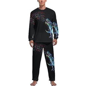 T-Rex Emitting Rainbow Sparkles Zachte Heren Pyjama Set Comfortabele Lange Mouw Loungewear Top En Broek Geschenken XL